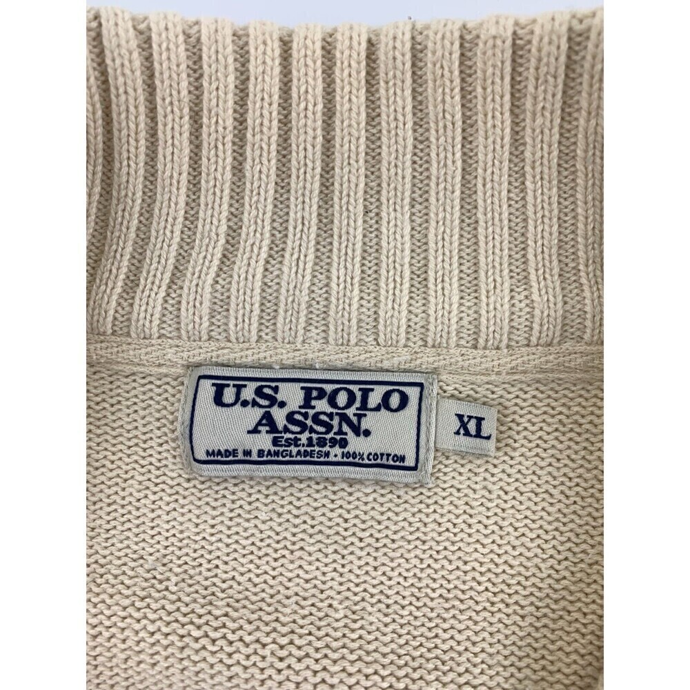 BOGO US Polo Assn Cotton Sweater Quarter Zip Pullover Cream Ivory Knit  Mens XL - Picture 10 of 13